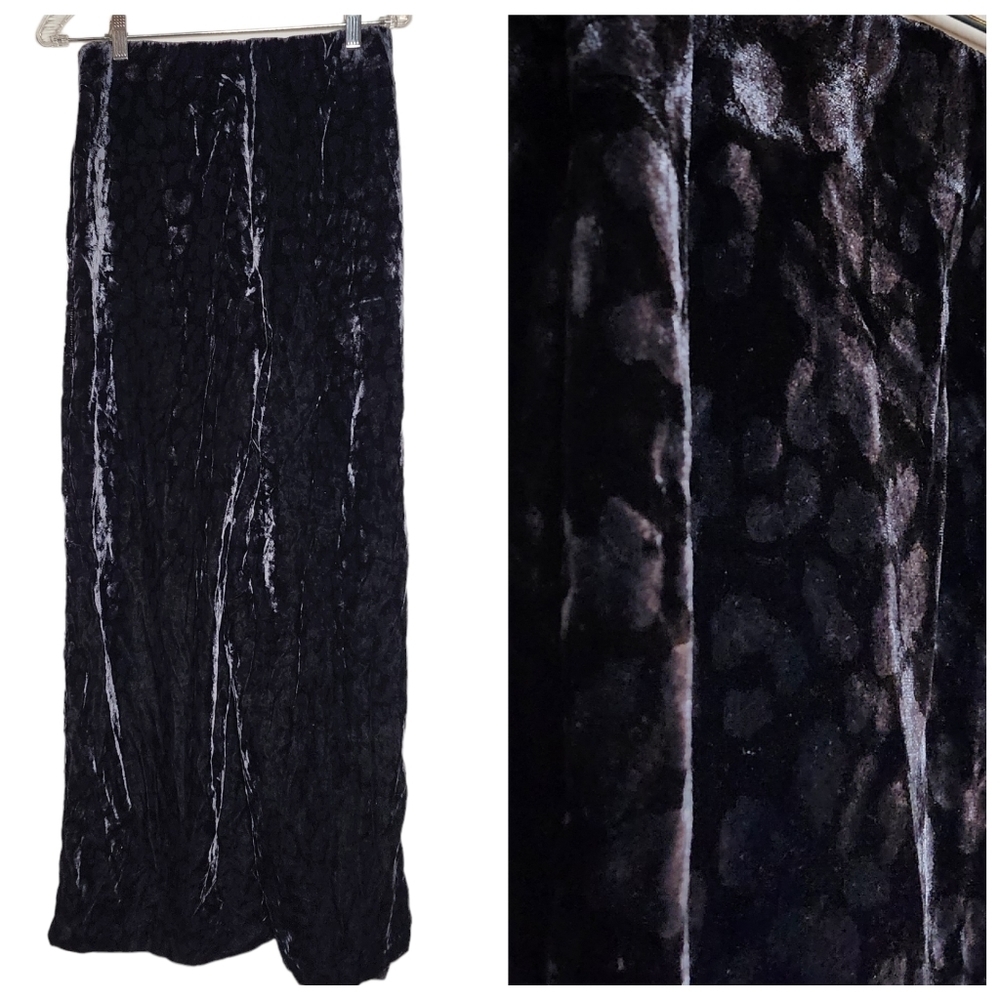 Zara velvet black animal print flowy wideleg stretch waist pants